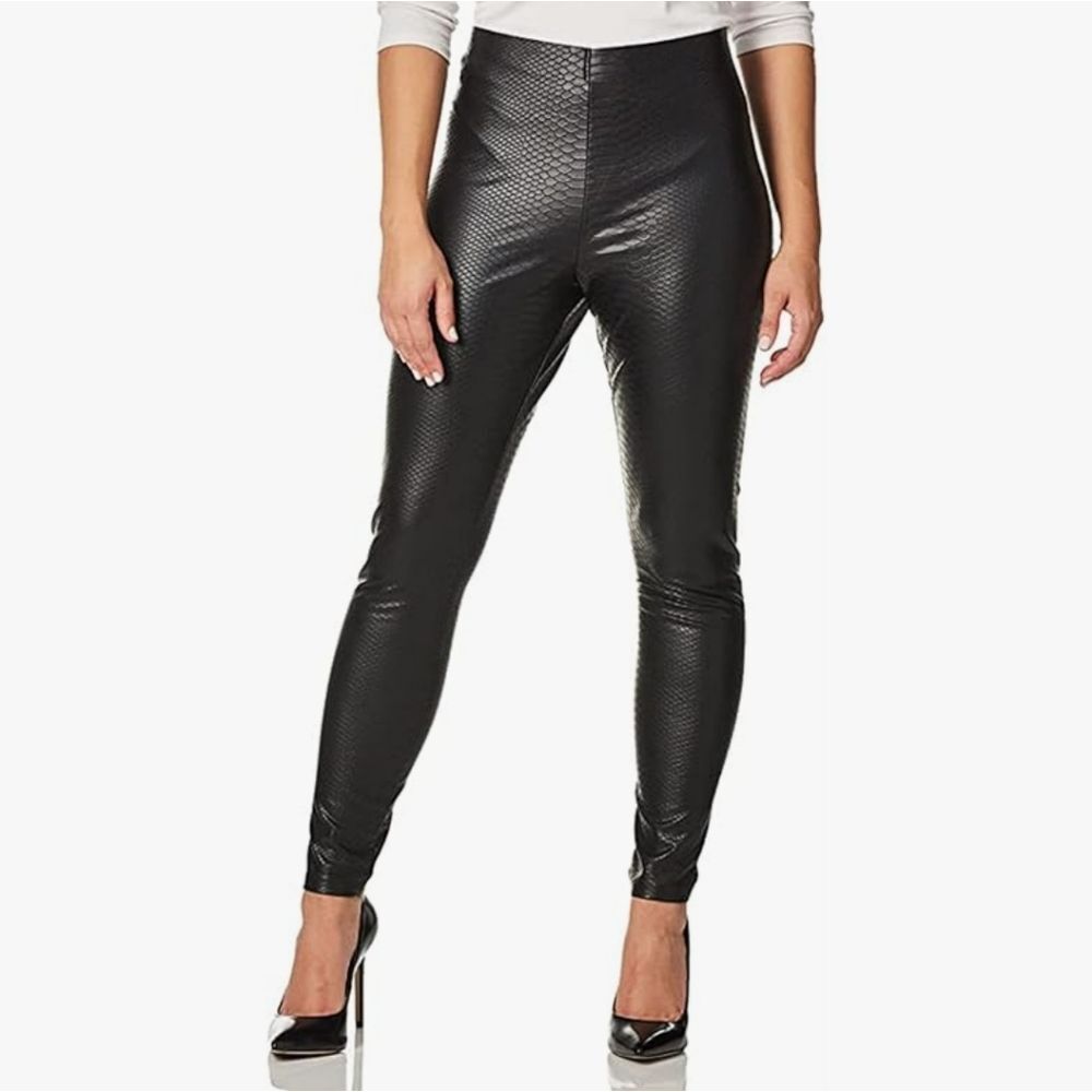 HUE -118 Women's Sleek Effect High Waist Leggings Black Crocodile Size Medium